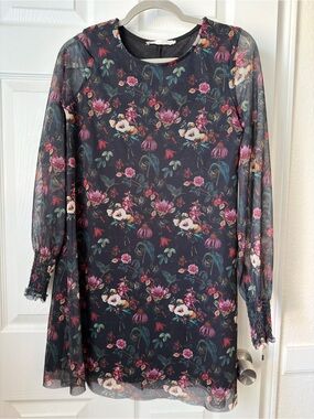 Sfera Dark Floral Cottagecore Mesh Mini Dress Whimsigoth Size M